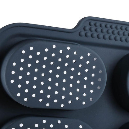 Stevvex navy 8-cavity silicone bread mold with perforated discs for even browning non-stick on Tampa Home & Garden Store
