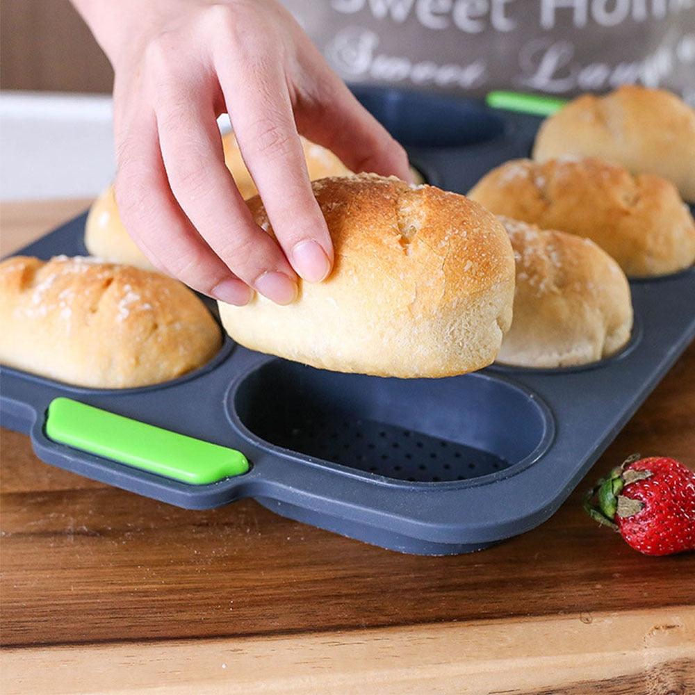 Stevvex 8-cavity silicone bread mold baking tray dark blue with green handle non-stick on Tampa Home & Garden Store