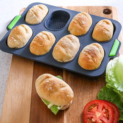 Stevvex 8-cavity silicone bread mold with handles for non-stick baking of eight loaves on Tampa Home & Garden Store