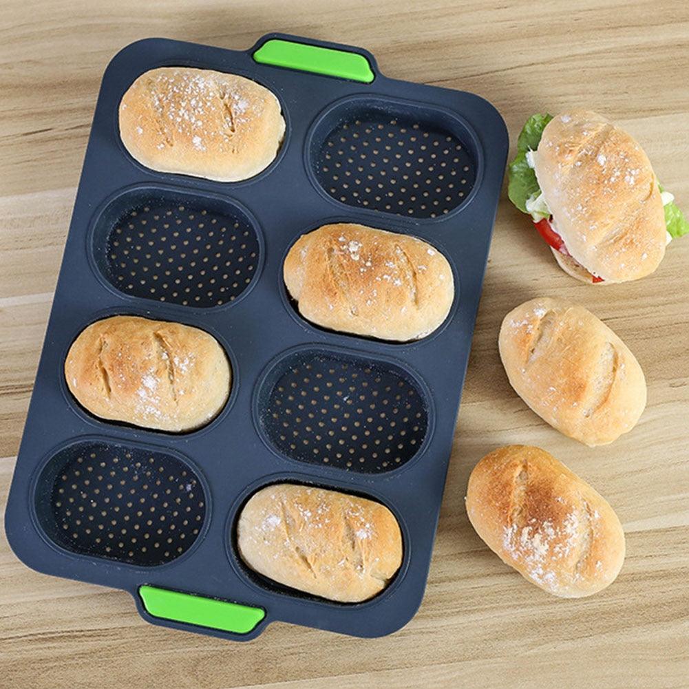 Stevvex 8-cavity blue silicone bread mold baking tray with perforated nonstick pans on Tampa Home & Garden Store