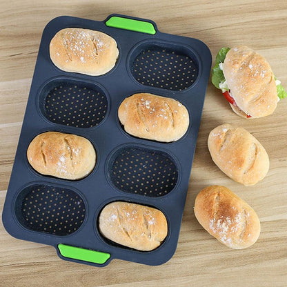 Stevvex 8-cavity blue silicone bread mold baking tray with perforated nonstick pans on Tampa Home & Garden Store
