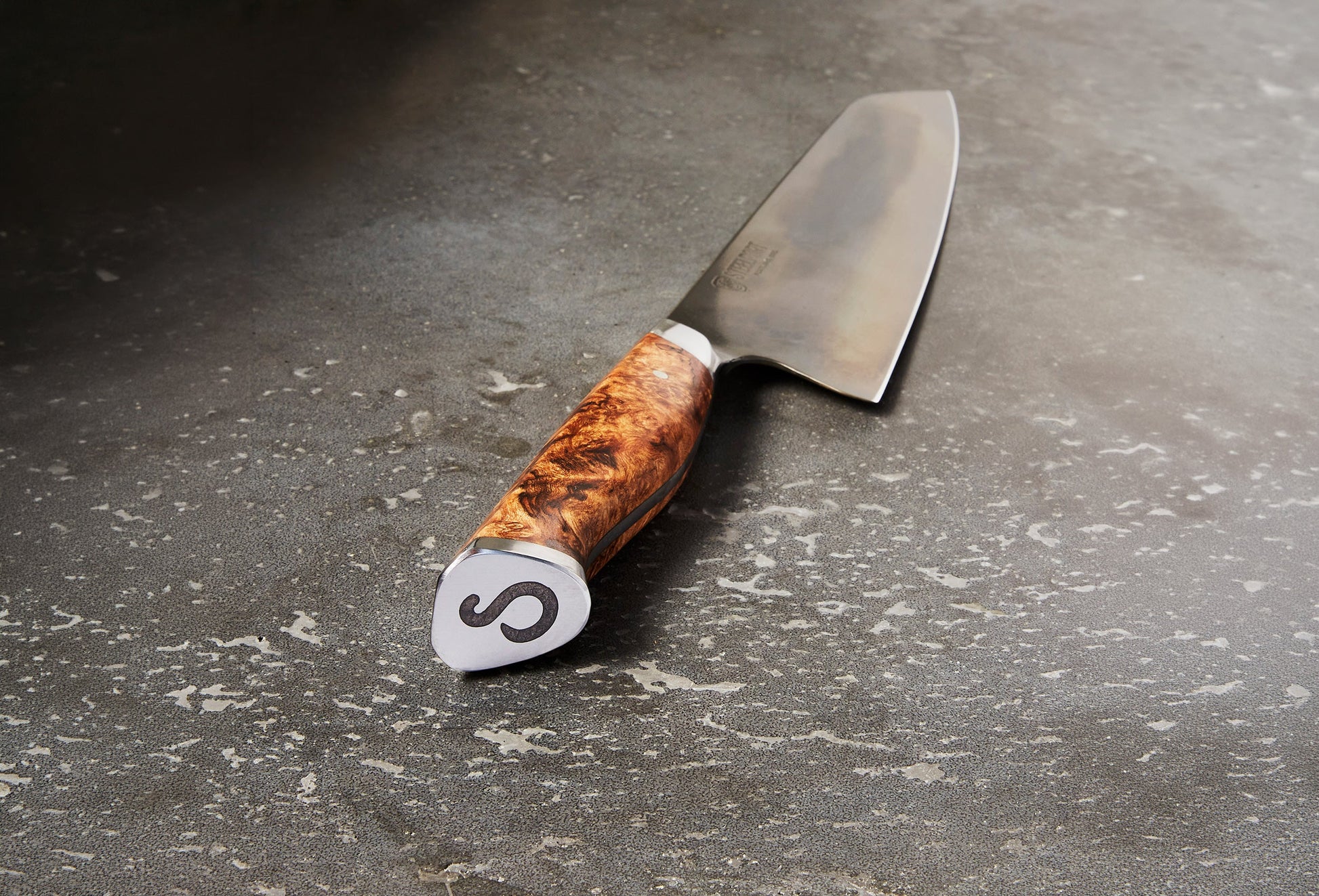 8 inch chef knife stainless steel blade with burl wood handle by STEELPORT Knife Co on Tampa Home & Garden Store