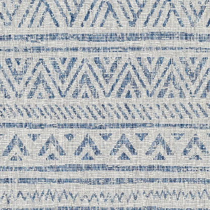 8 ft. x 10 ft. Blue Grey Chevron Coastal Boho Style Indoor Outdoor Area Rug - Tampa Home & Garden Store
