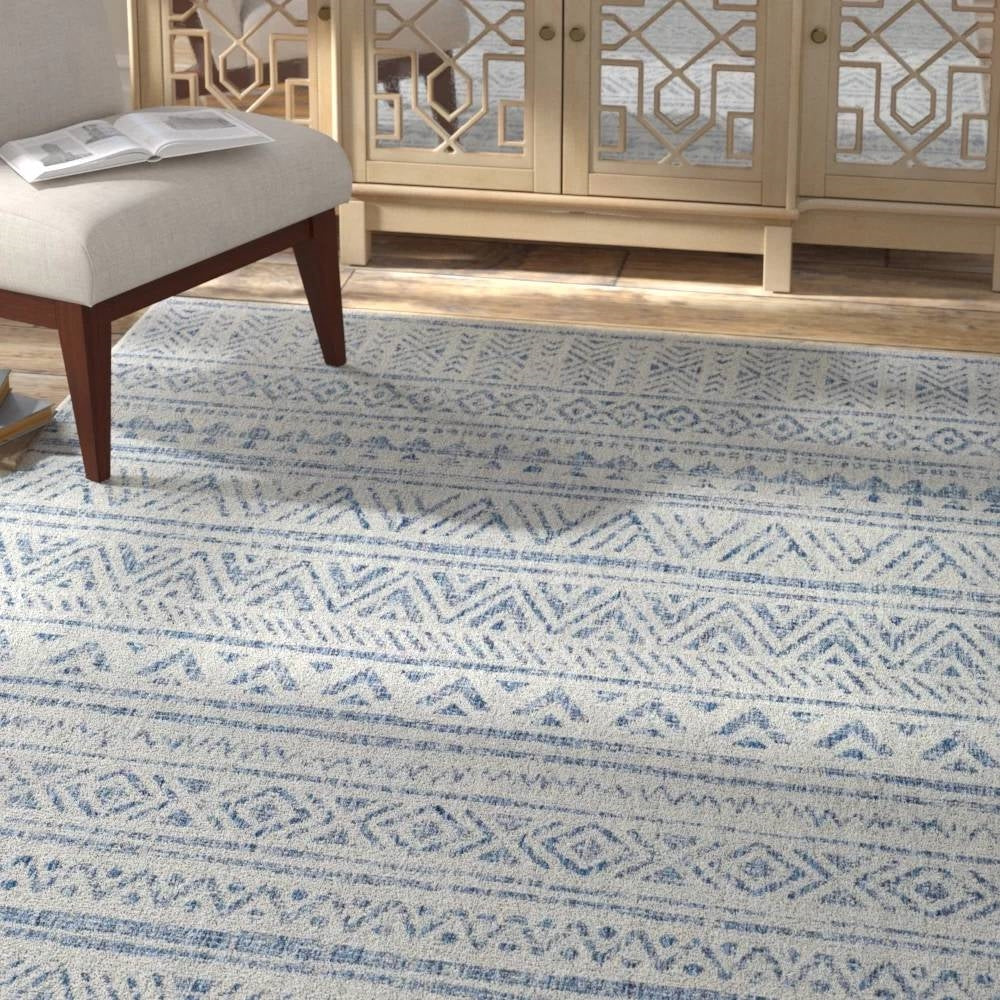 8 ft. x 10 ft. Blue Grey Chevron Coastal Boho Style Indoor Outdoor Area Rug - Tampa Home & Garden Store