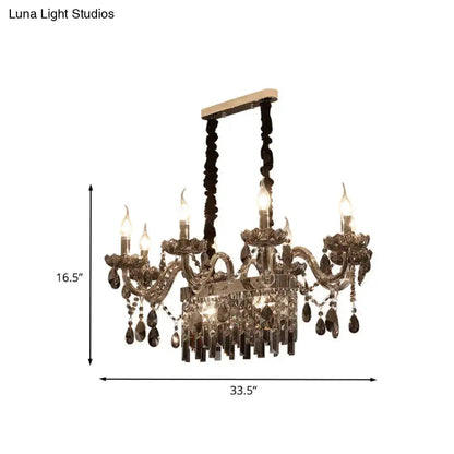 Eight Lights Island Pendant smoke gray crystal chandelier with arms and hanging prisms on Tampa Home & Garden Store