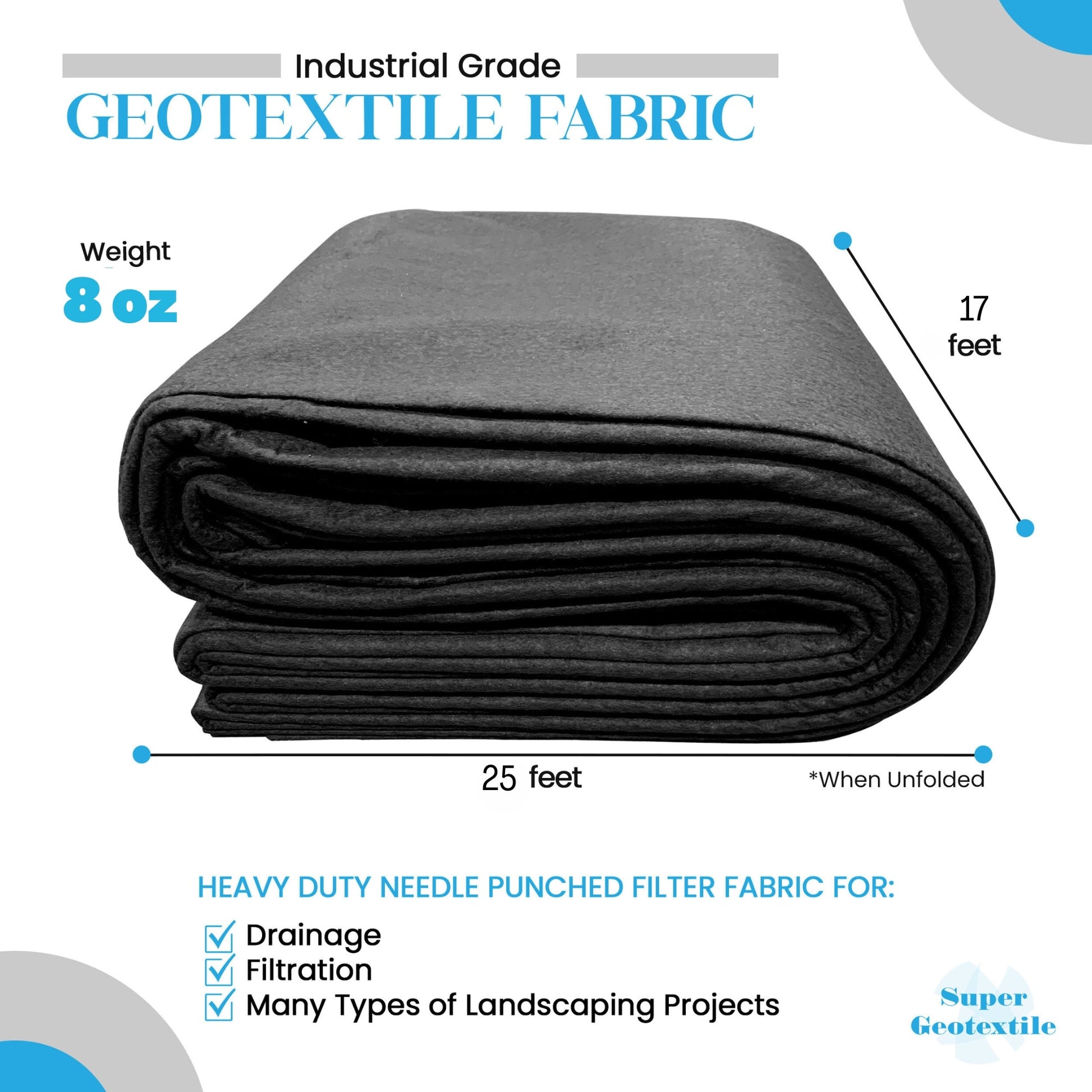 8 oz Non Woven Needle Punched Geotextile Filter Fabric - 50 Year Fabric - Tampa Home & Garden Store