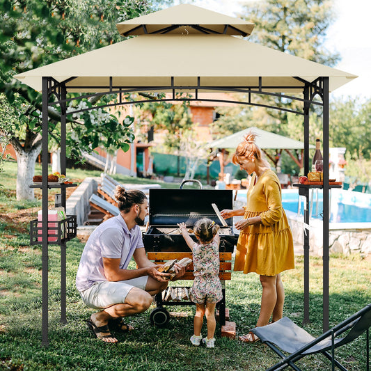 8 x 5 Feet Outdoor Grill Gazebo with 2 Side Shelves and 10 Hooks-Beige - Tampa Home & Garden Store