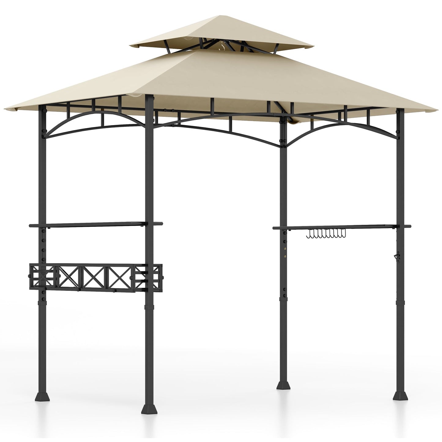 8 x 5 Feet Outdoor Grill Gazebo with 2 Side Shelves and 10 Hooks-Beige - Tampa Home & Garden Store