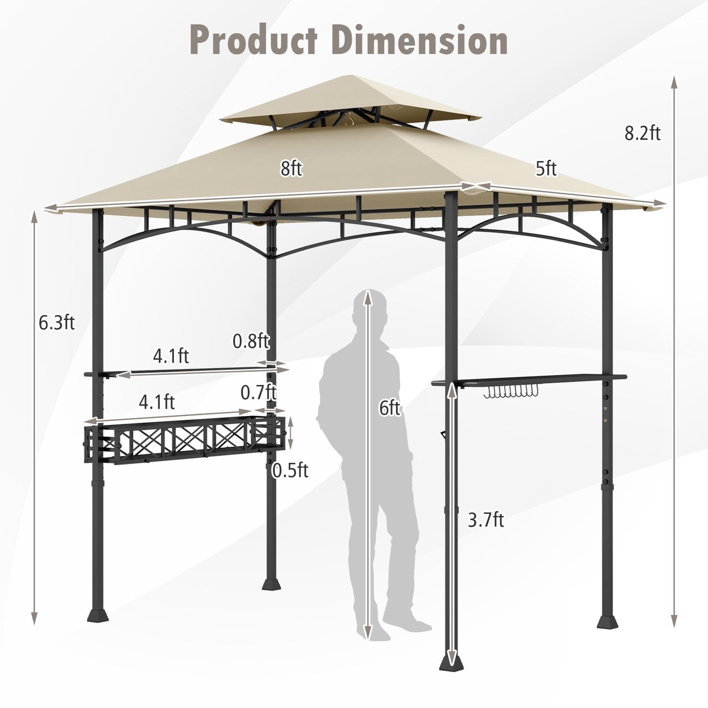 8 x 5 Feet Outdoor Grill Gazebo with 2 Side Shelves and 10 Hooks-Beige - Tampa Home & Garden Store