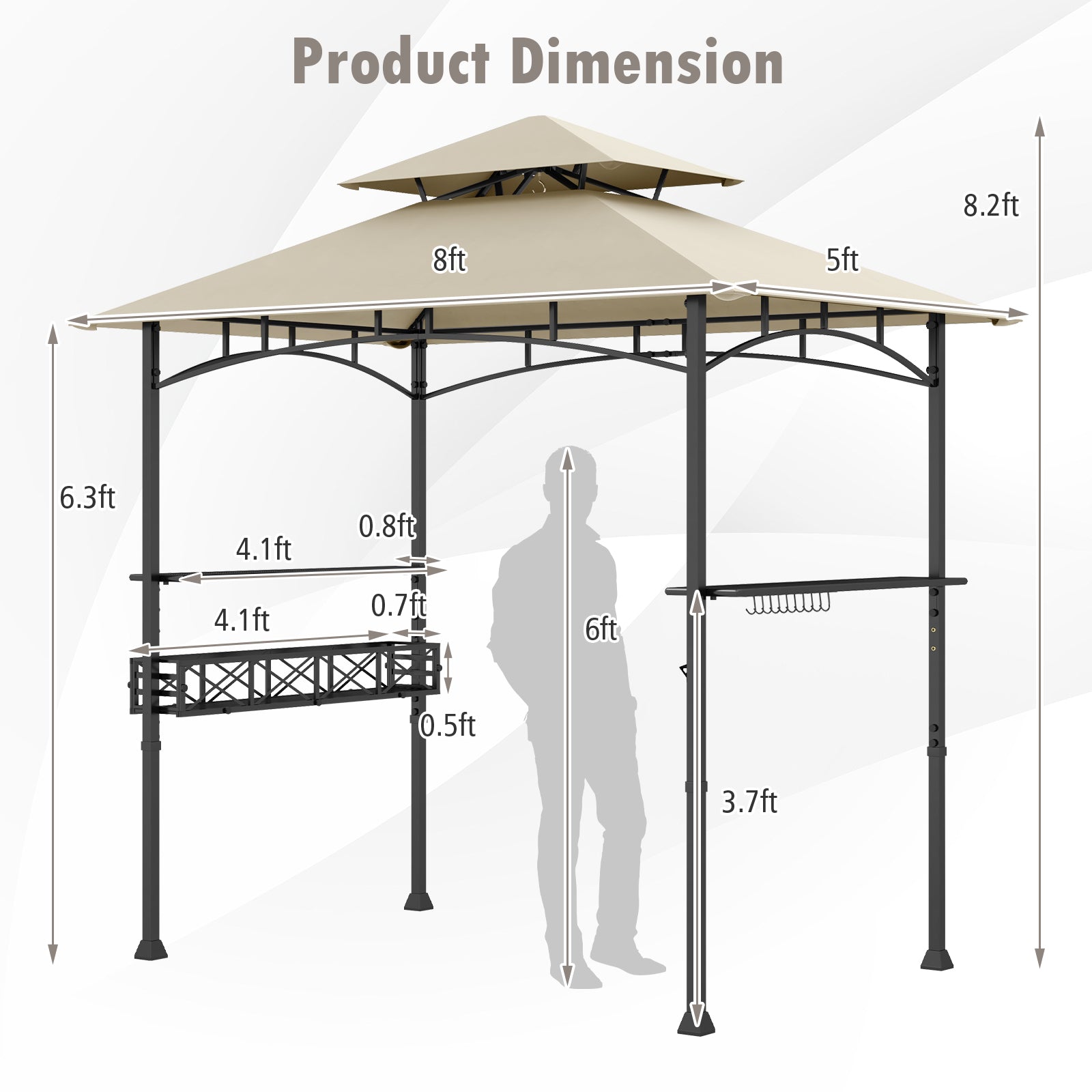 8 x 5 Feet Outdoor Grill Gazebo with 2 Side Shelves and 10 Hooks-Beige - Tampa Home & Garden Store