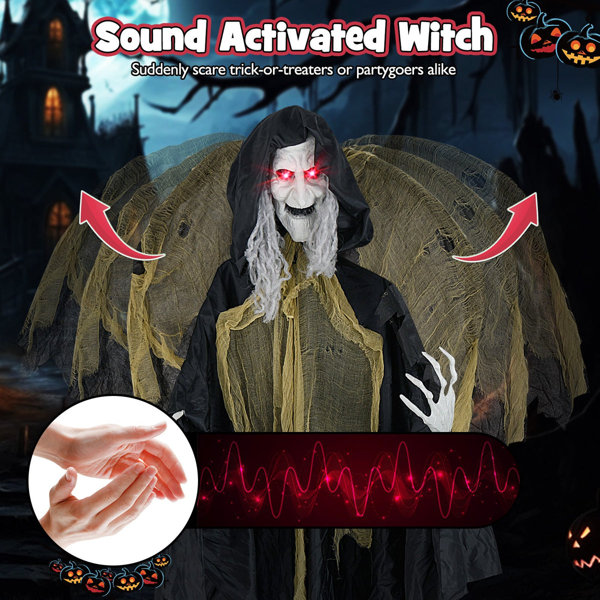 8.2 ft DirectDeals Halloween standing witch with lighted eyes and moving wings on Tampa Home & Garden Store