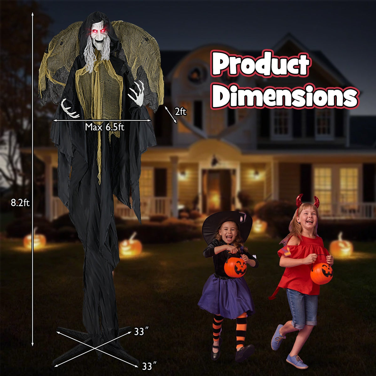 8.2 ft Halloween Standing Witch prop with lighted red eyes and moving wings by DirectDeals on Tampa Home & Garden Store