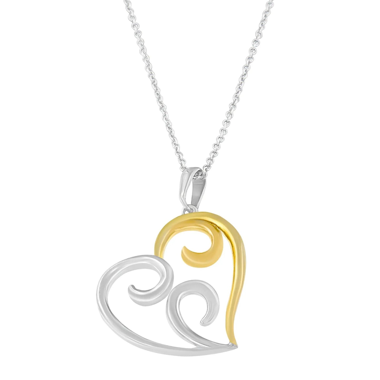 Open heart pendant with silver swirls and yellow gold accent on a box chain necklace on Tampa Home & Garden Store