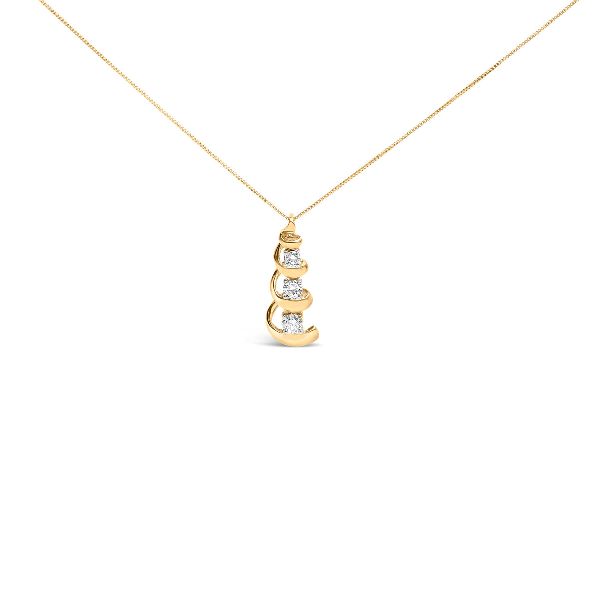 10k yellow gold three-stone swirl drop pendant necklace with 1/4 ct tw diamonds on Tampa Home & Garden Store