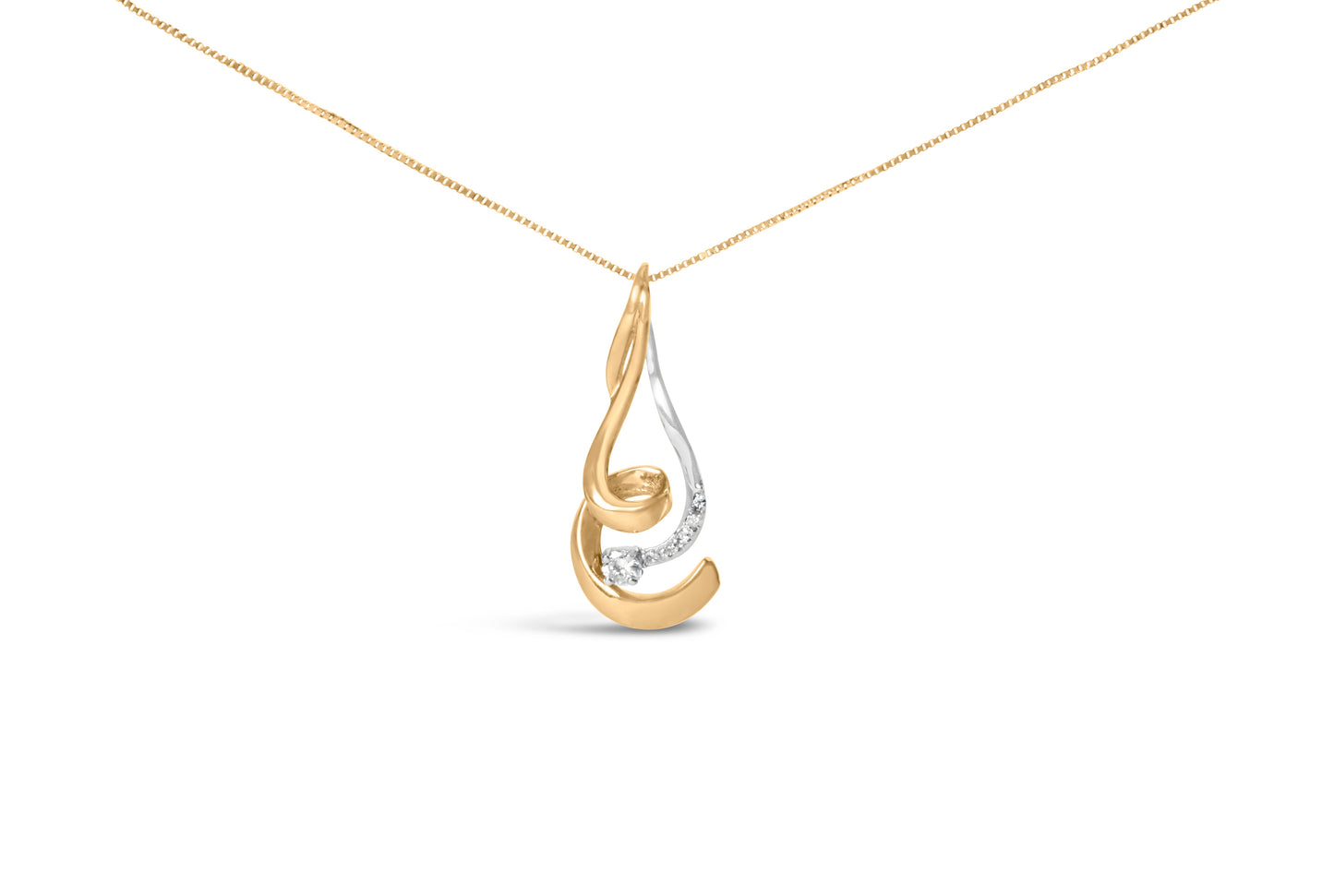 Espira 10K two-tone gold diamond swirl pendant necklace with round-cut diamonds on gold chain on Tampa Home & Garden Store