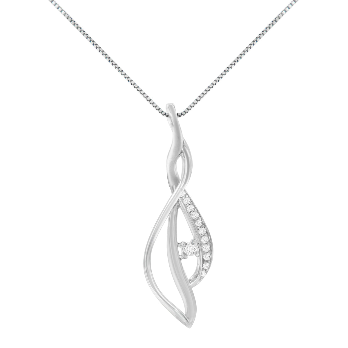 Espira 10K white gold pendant necklace with open cascade twist and diamond accents, 18in chain on Tampa Home & Garden Store