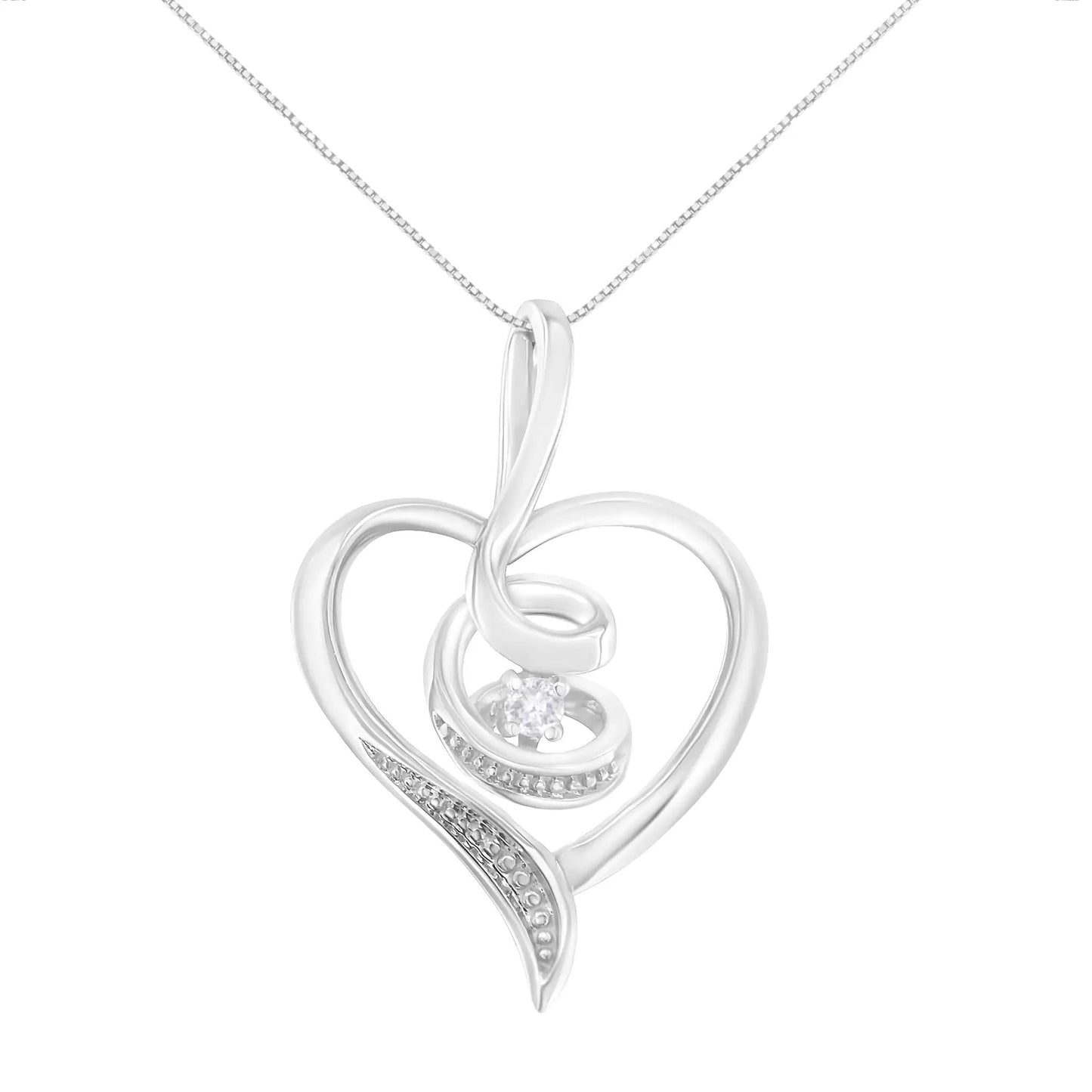 Espira white gold pendant necklace with open heart swirl and diamond accents 18in chain on Tampa Home & Garden Store