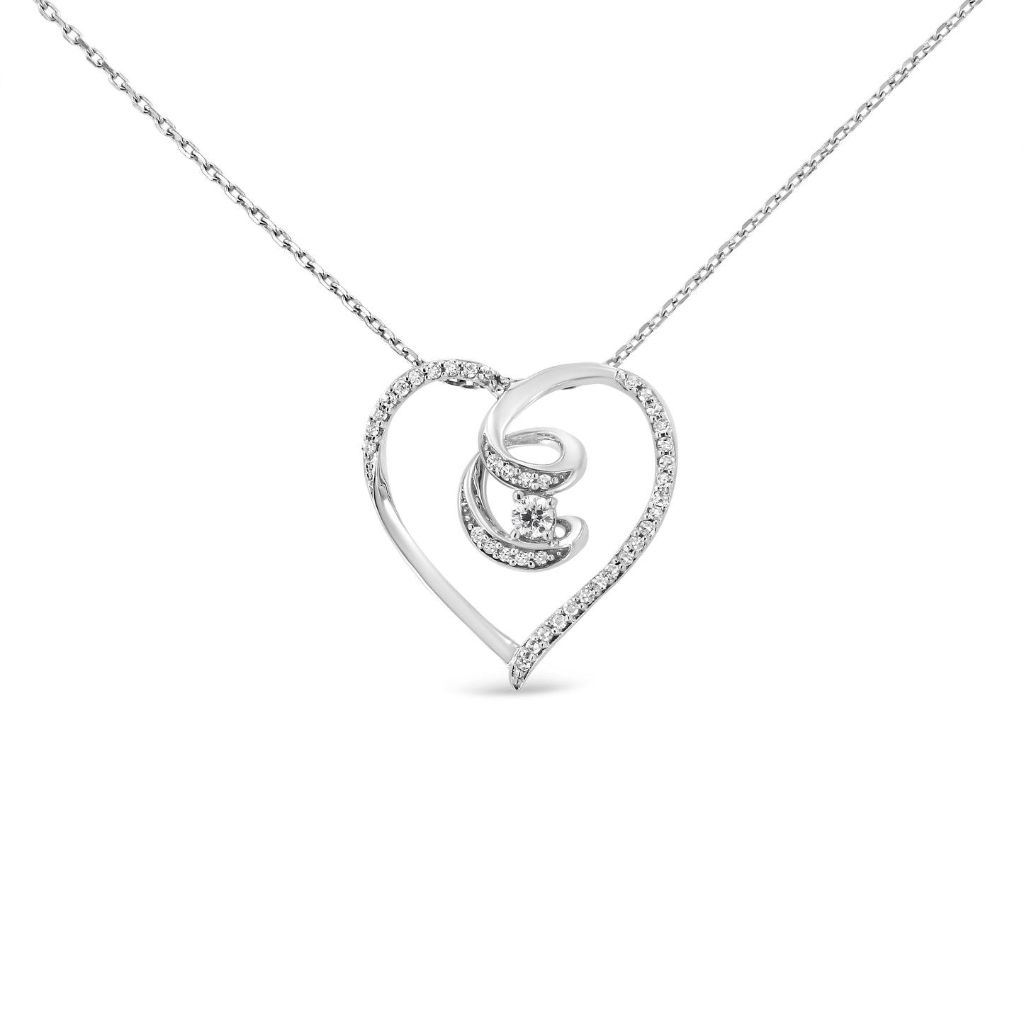 Sterling silver open heart pendant with 1/4 cttw brilliant-cut diamonds on 18-inch chain on Tampa Home & Garden Store
