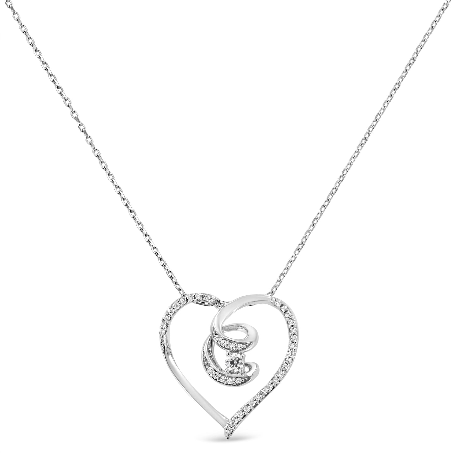 Sterling silver necklace with 1/4cttw brilliant-cut open-heart diamond pendant 18in on Tampa Home & Garden Store