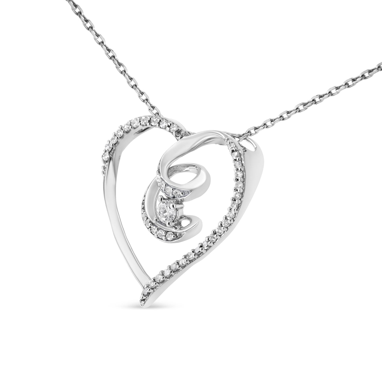 Sterling silver 1/4 cttw brilliant-cut diamond open heart twisted ribbon pendant necklace on Tampa Home & Garden Store