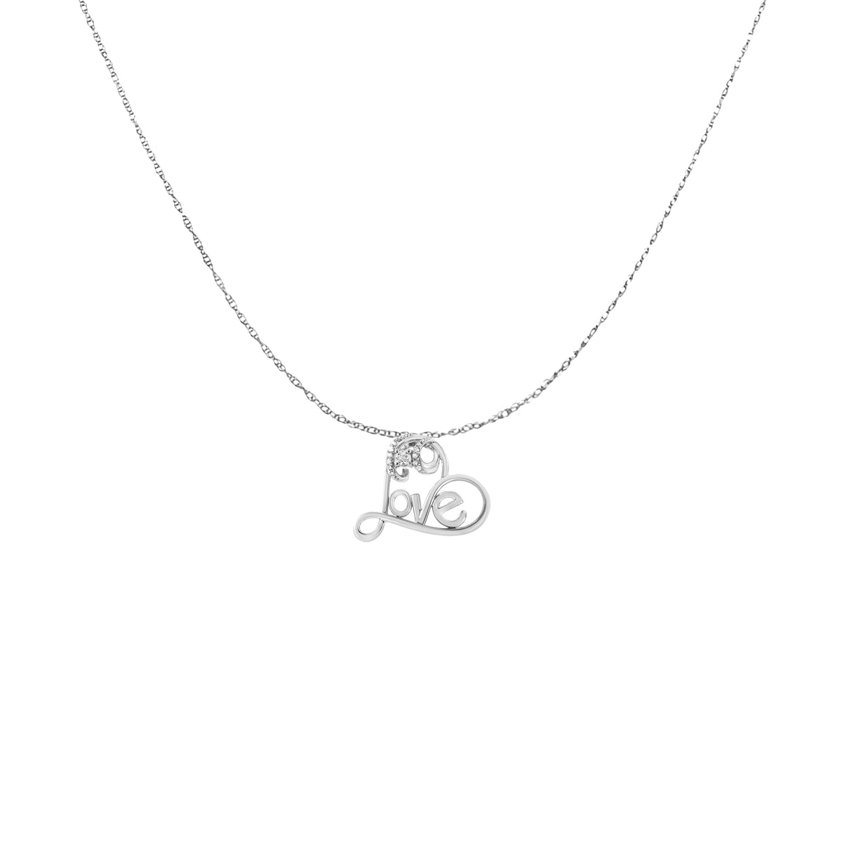 Sterling silver open heart pendant necklace with Love script and diamond accents, 18 inch chain on Tampa Home & Garden Store