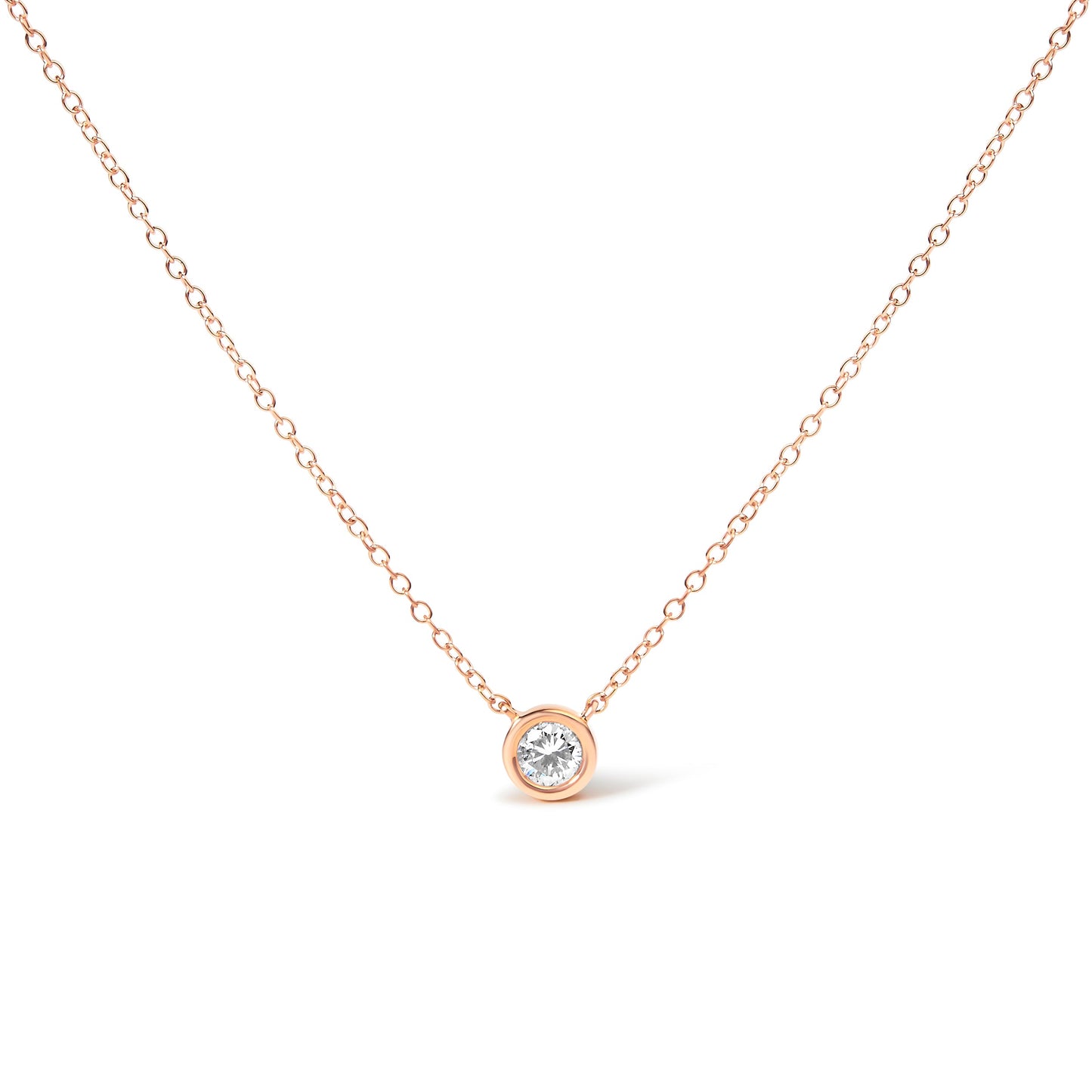 Bezel-set round diamond pendant necklace in rose gold on delicate chain on Tampa Home & Garden Store