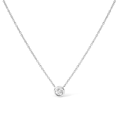 Bezel-set diamond pendant necklace in 10K white gold with 1/10ct round diamond, 16–18 in chain on Tampa Home & Garden Store