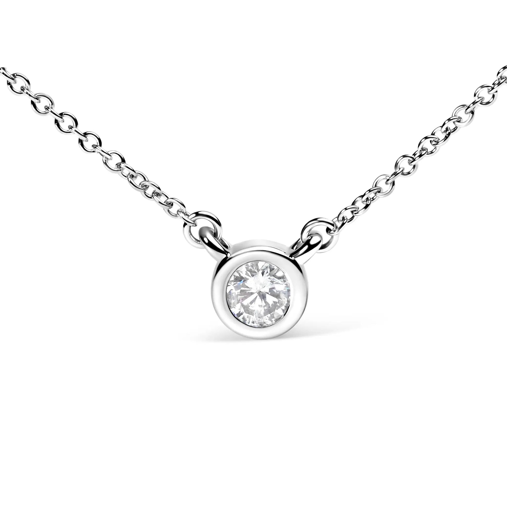 10K white gold bezel-set diamond pendant necklace with round brilliant-cut diamond on 16–18 in chain on Tampa Home & Garden Store