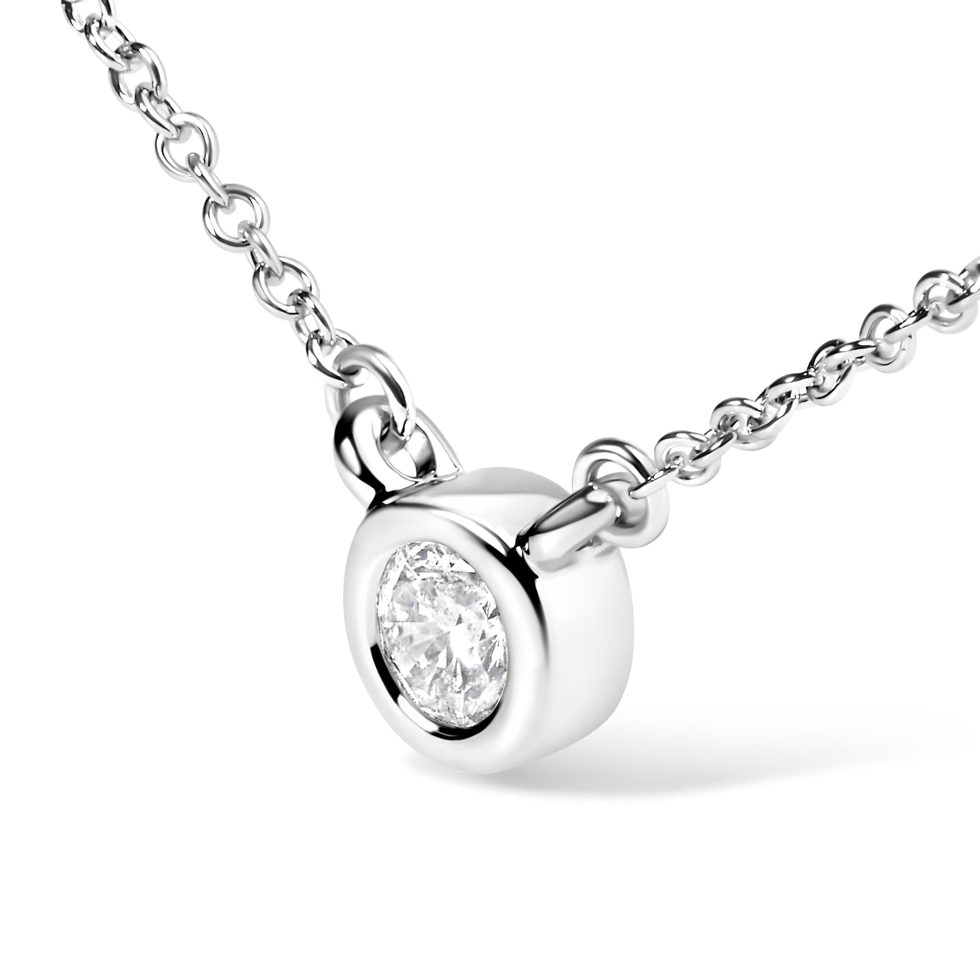 Bezel-set diamond pendant necklace in 10K white gold round brilliant-cut diamond on chain on Tampa Home & Garden Store