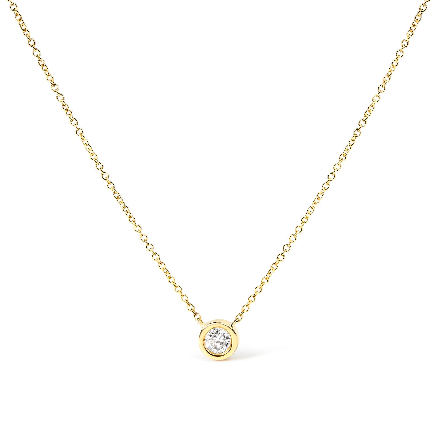 Gold bezel-set diamond pendant necklace with round diamond on yellow gold chain on Tampa Home & Garden Store