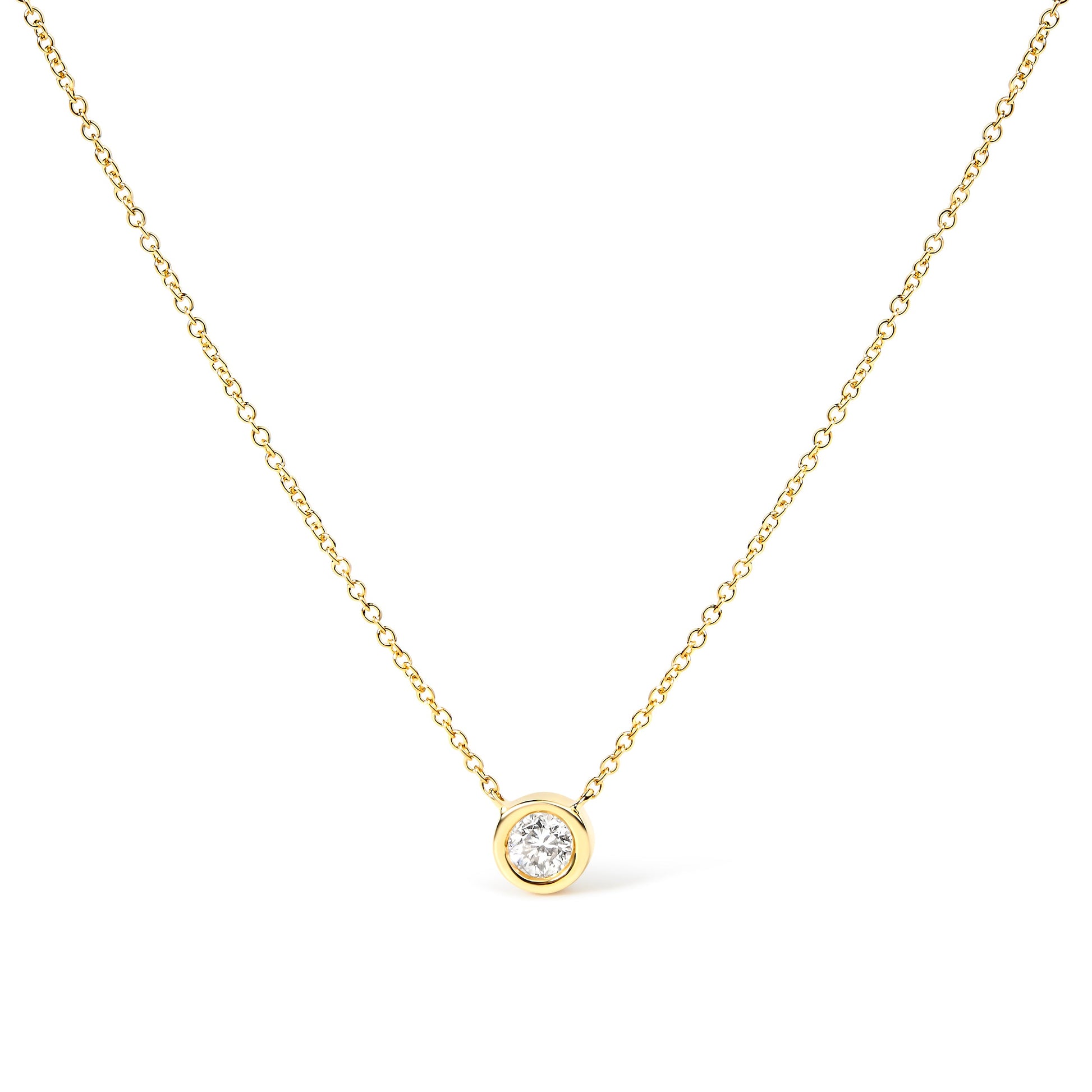 Gold bezel-set diamond pendant necklace with round diamond on yellow gold chain on Tampa Home & Garden Store