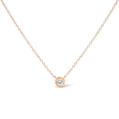 Rose-gold bezel-set diamond pendant necklace with a 1/10ct round diamond on a chain on Tampa Home & Garden Store