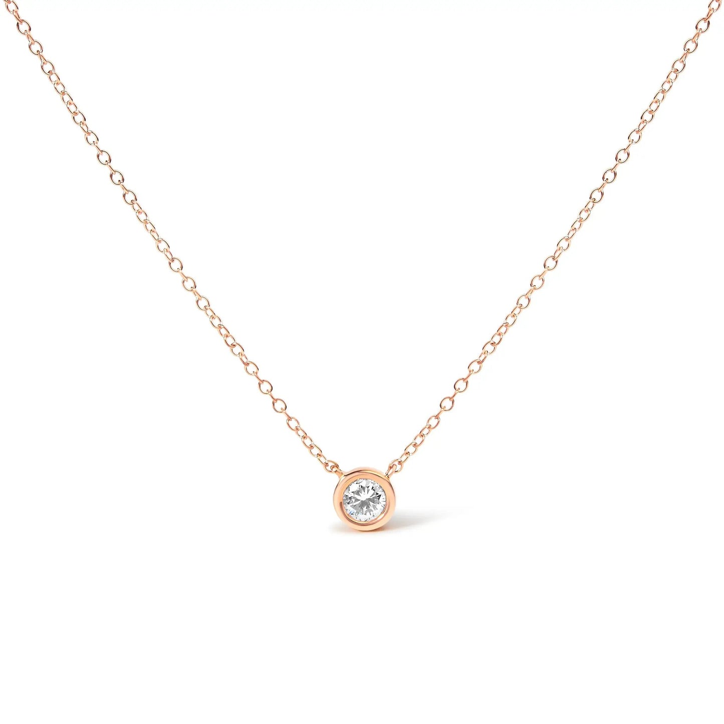 Rose gold bezel-set diamond pendant necklace featuring a 1/10ct round brilliant-cut diamond on Tampa Home & Garden Store