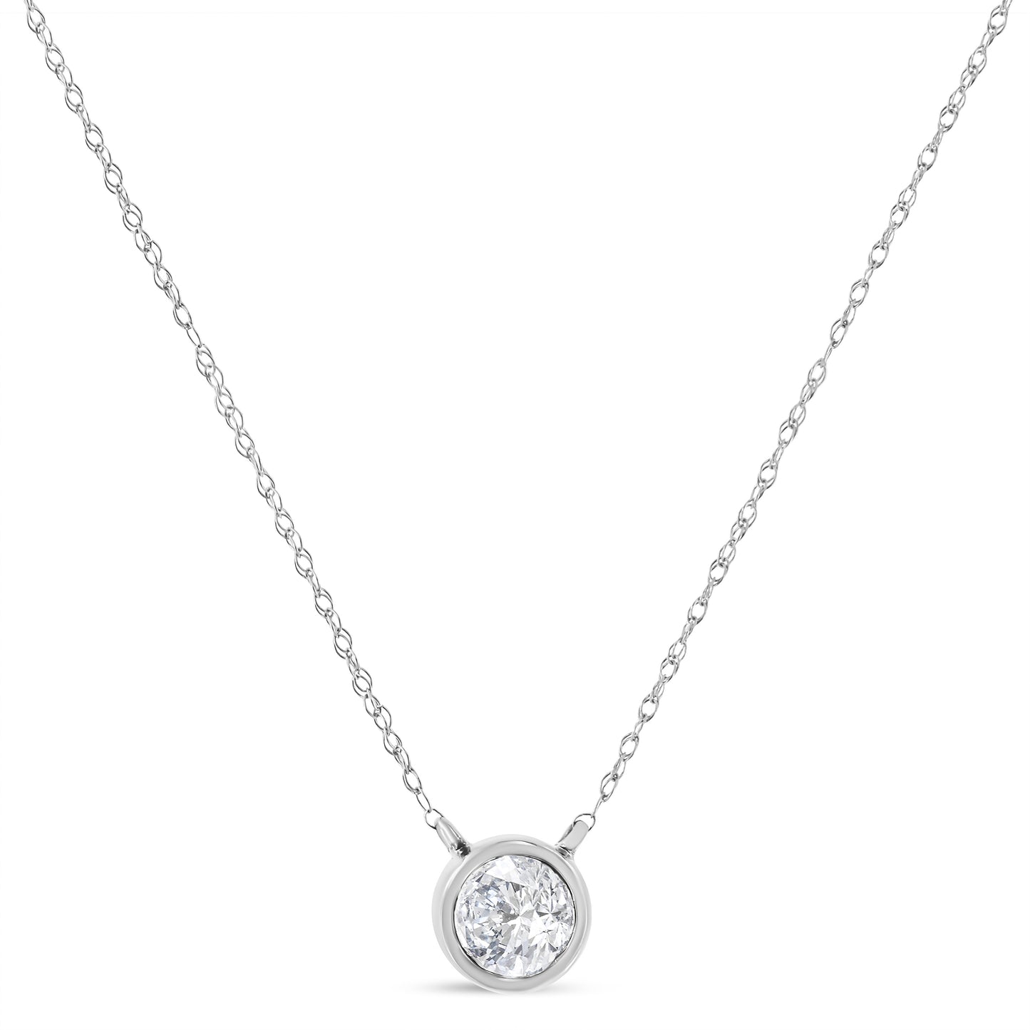 Bezel-set lab-grown diamond pendant necklace in 14K white gold, round solitaire on 16-18 inch chain on Tampa Home & Garden Store
