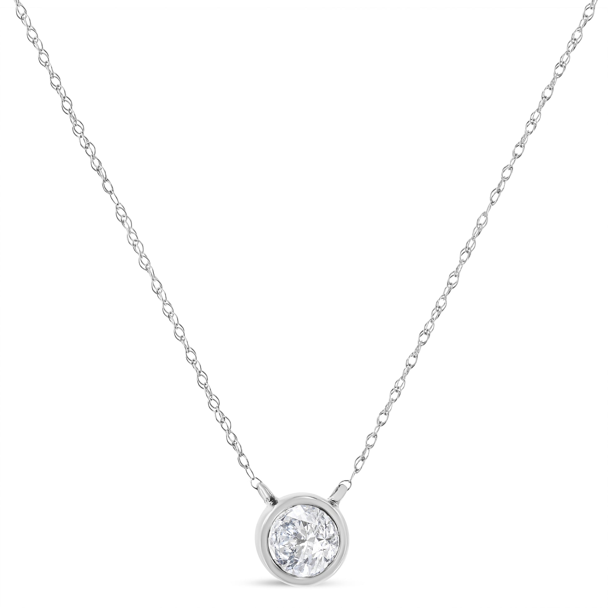 Bezel-set lab-grown diamond pendant necklace in 14K white gold, round solitaire on 16-18 inch chain on Tampa Home & Garden Store