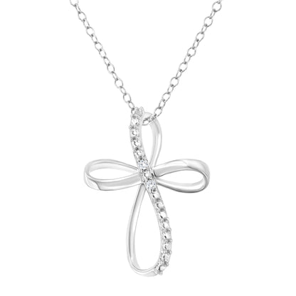 10K yellow gold plated cross ribbon pendant on .925 silver with diamond accents, 18in chain on Tampa Home & Garden Store