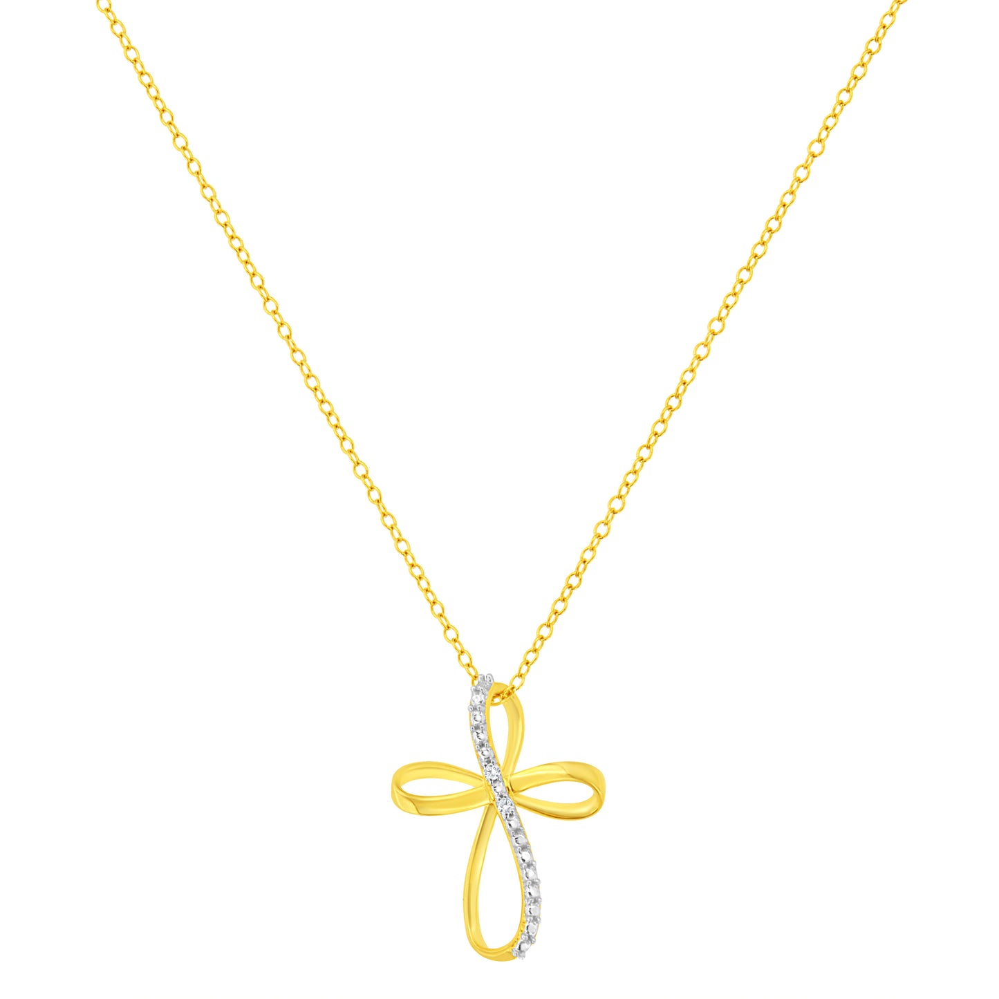 Bids.com Cross Ribbon Pendant Necklace, 10K yellow gold plated, diamond accents on Tampa Home & Garden Store