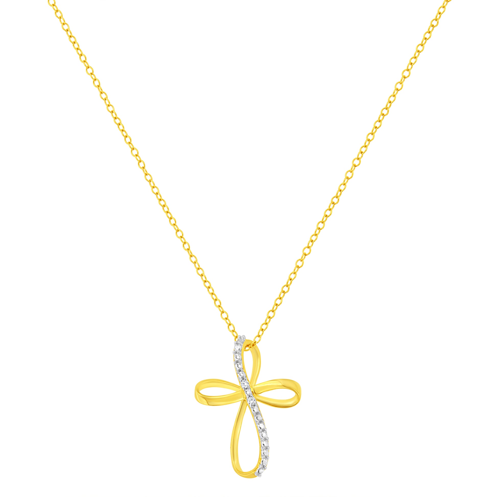 Bids.com Cross Ribbon Pendant Necklace, 10K yellow gold plated, diamond accents on Tampa Home & Garden Store