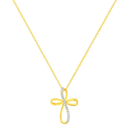 Bids.com Cross Ribbon Pendant Necklace, 10K yellow gold plated, diamond accents on Tampa Home & Garden Store