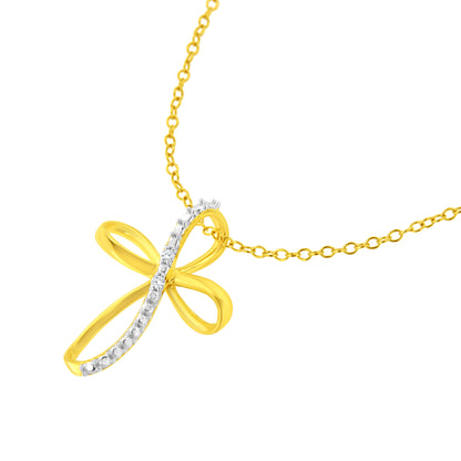 Gold plated cross ribbon pendant with diamond accents on an 18 inch chain on Tampa Home & Garden Store