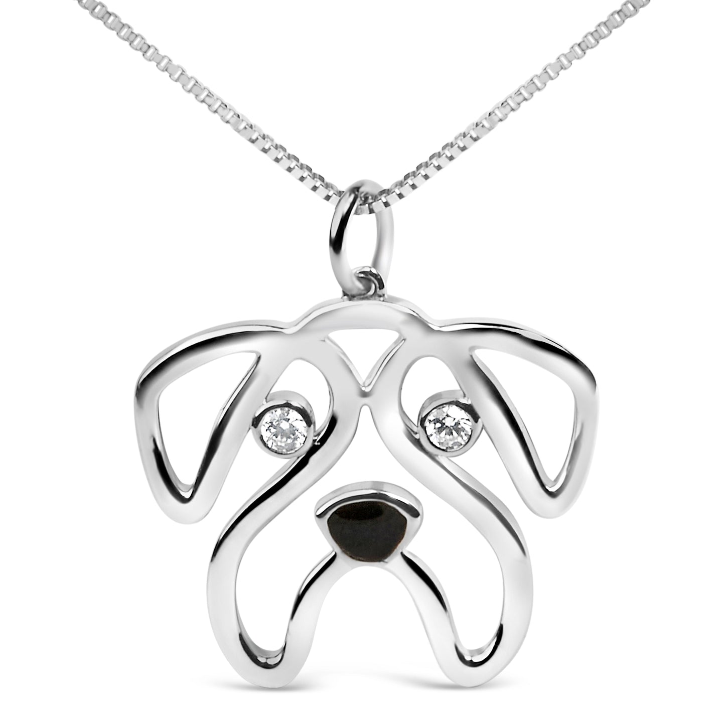 Pug dog pendant necklace in 925 sterling silver with diamond accents, 18-inch chain on Tampa Home & Garden Store