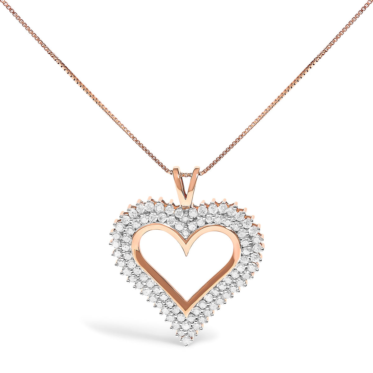 Rose gold-tone heart pendant necklace with pave diamond halo 1.00 cttw, 18-inch chain on Tampa Home & Garden Store