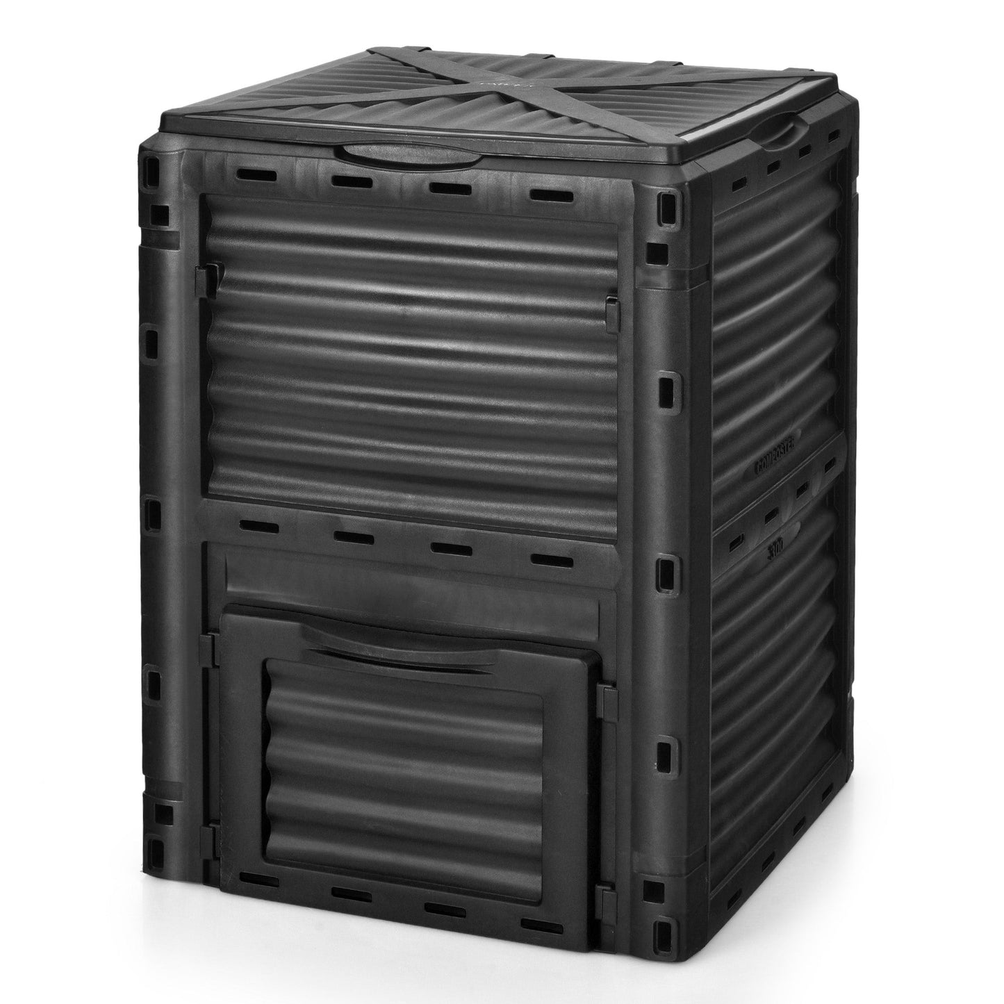 Compostador exterior de 80 galones con tapa de gran apertura y puerta de salida inferior - Verde