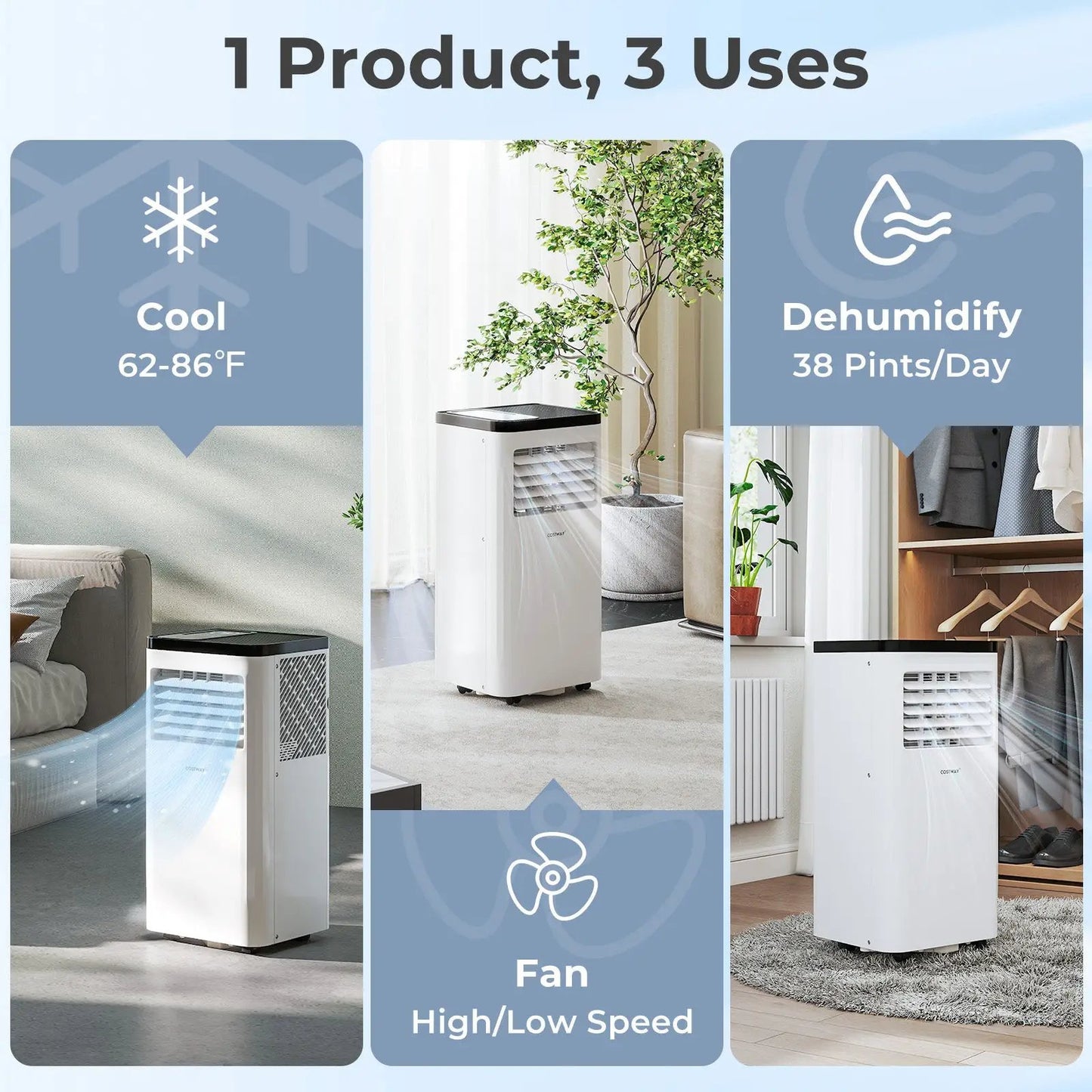 8000 BTU Portable Air Conditioner Dehumidifier