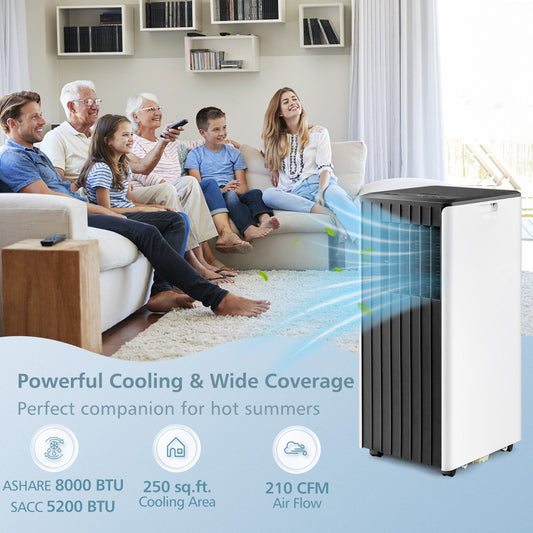 8000 BTU Portable Air Conditioner with Cool Humidifier and Sleep Mode-Black & White - Tampa Home & Garden Store