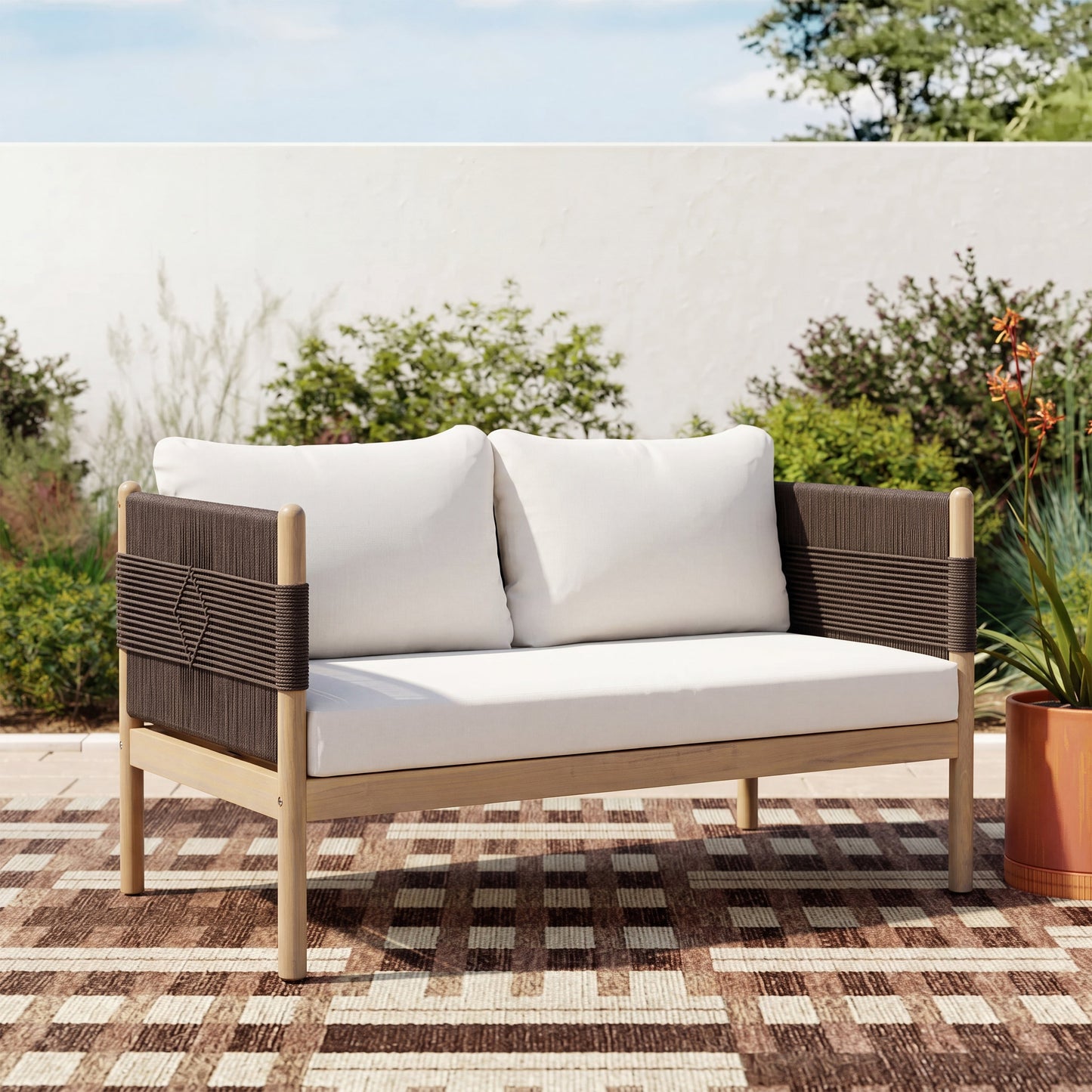 Acacia Loveseat With Diamond Rope And Cushions