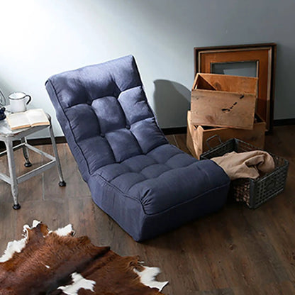Reclining Japanese chair with navy tufted fabric, adjustable lazy sofa on Tampa Home & Garden Store