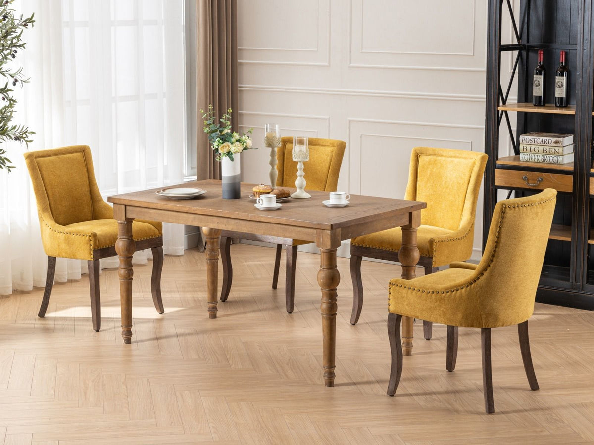 Ultra Side Dining Chair Set with solid wood legs in yellow upholstery around table 4 chairs on Tampa Home & Garden Store