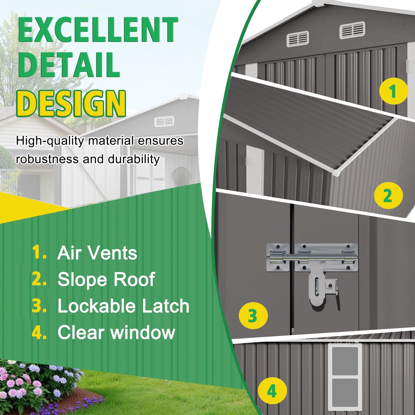 Outdoor Metal Storage Shed With Lockable Doors