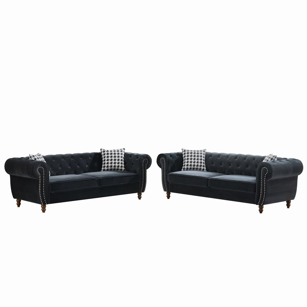 Chesterfield 2-piece sofa set in black fabric with roll arms nailhead trim 2 3-seat sofas on Tampa Home & Garden Store
